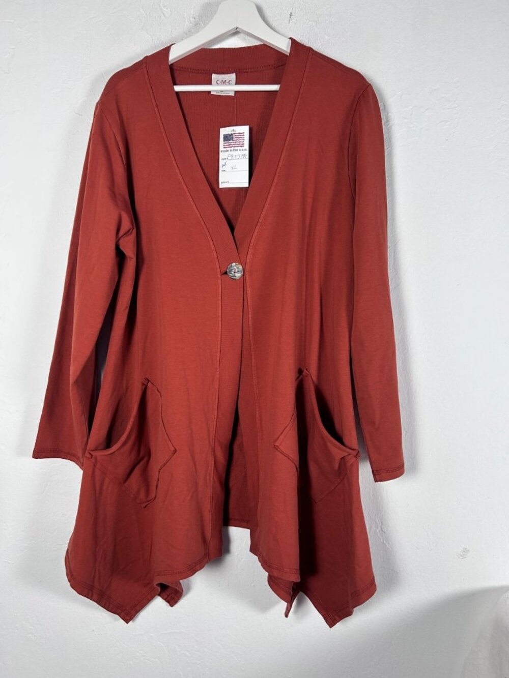 C.M.C by Color Me Cotton Women’s Orange Cardigan Sweater Asymmetrical Hem XL New